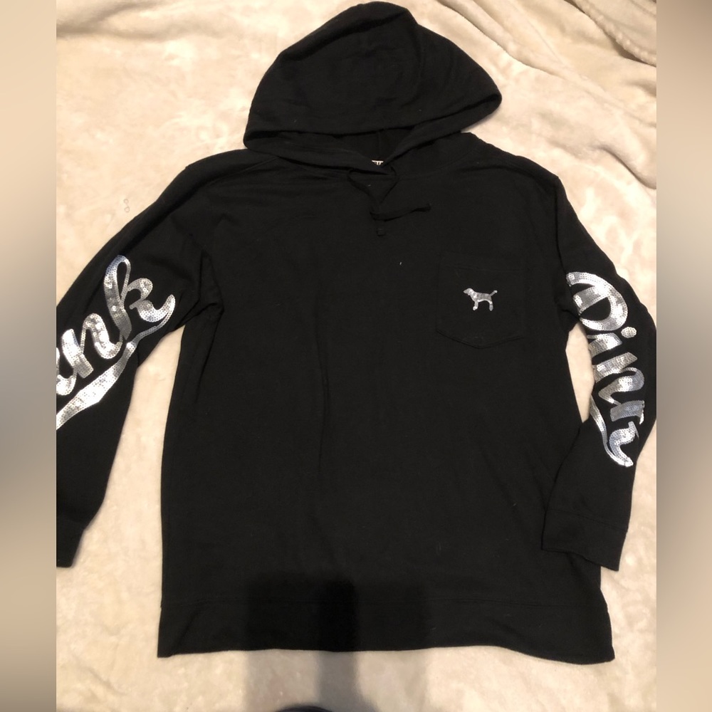 BLACK SEQUIN VICTORIAS SECRET PINK THIN HOODIE